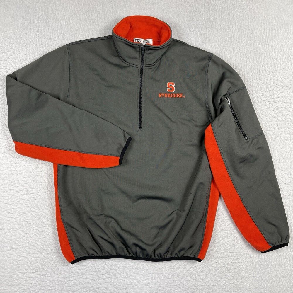 Syracuse Pullover Mens Medium Gray Orange 1/2 Zip Football Golf Hiking Casual